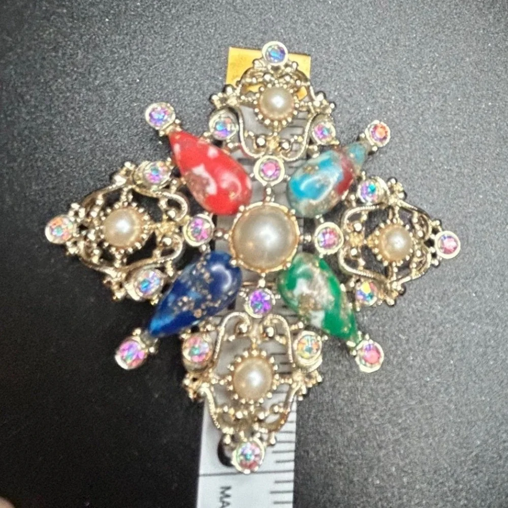 Vintage Sarah Coventry Multicolor Faux Stone Rhinestone Snowflake Brooch‎ Pin